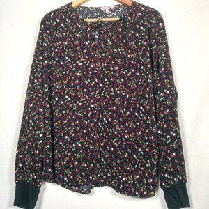 Juicy Couture Blouse XXL Black Floral Polka Dot Lightweight Peasant Hippie Boho